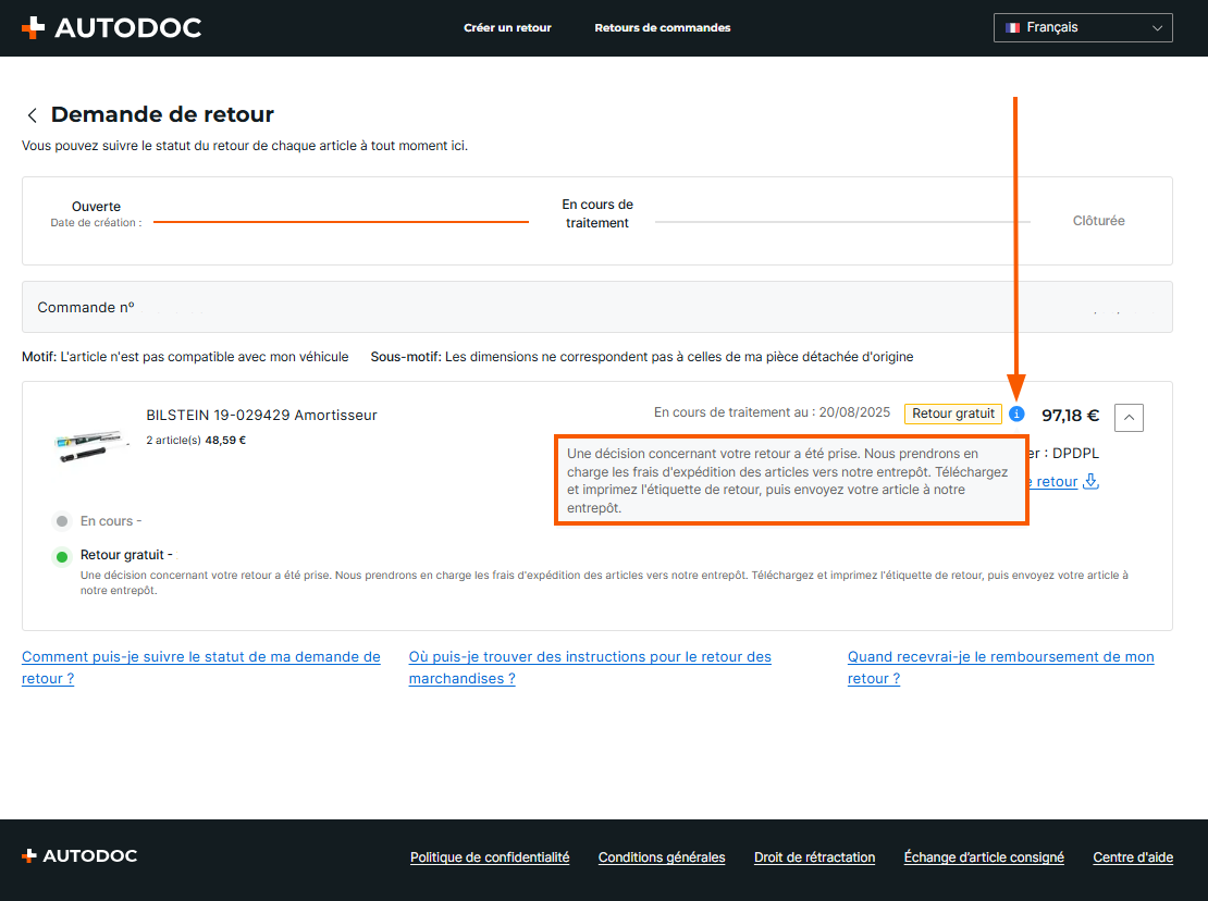 Autodoc De Retoure